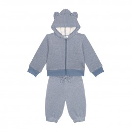 Completo felpa e pantaloni neonato con orecchie da orso  azzurro Bear